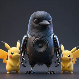 high quality 3 d render very cute cyborg crow! incorporated speaker, cyberpunk highly detailed, unreal engine cinematic smooth, in the style of blade runner & detective pikachu, hannah yata charlie immer, moody light, low angle, uhd 8 k, sharp focus