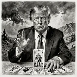 zombie donald trump, tarot, black and white graphite drawing, agostino arrivabene
