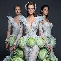 expressive portrait photo of a beautifull godess in lace dress with ice crystals, dress made of cabbages, glamour shot, by karol bak, stefan gesell, photorealistic, nikon d 4 x, fashion photography, hyper maximalist, elegant, ornate, luxury, elite, environmental portrait, symmetrical features, octane render, unreal engine, solid dark grey background, dramatic lights