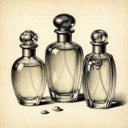 dot art by benday, 1 8 th century perfume bottles, ink painting on old paper, epic, masterpiece, illustration, hdr, 8 k