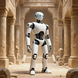 an ai robot character in a big and structured ancient crypt of a fantasy big and structured ancient civilisation city inspired by ancient rome with a portal to outer space 4 k digital art anime trending on artstation, max ernst leonardo da vinci, sandro boticelli, vivid lights, god rays