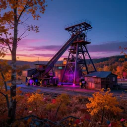 a beautiful hyperdetailed render of opencast mine nature by peter doig, at fall neon noir at dawn uv light cyberpunk nature, archdaily, wallpaper, highly detailed, trending on artstation.