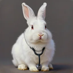a white bunny wearing stethoscope. digital art artstation. realistic oilpainting.