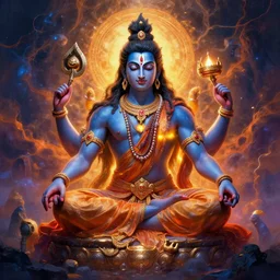 digital visionary painting, hindu art, masterpiece, lord shiva creates the world with his primordial om, realistic, highly detailed, post produced, realistic, octane render, glowing colors
