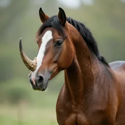a strong heroic horse with a rhino horn