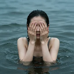 woman covered by water