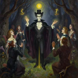 A summoning ritual by Charles Addams, detailed, oil on canvas