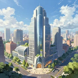 a beautiful detailed anime illustration of plaza building by wolf d. prix, alien, archdaily, wallpaper, highly detailed, trending on artstation.