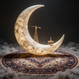 surreal crescent under construction in a magic fluffy persian carpet dimension, by greg rutkowski and gaston bussiere, dim lighting, beautiful volumetric - lighting - style atmosphere, surreal atmosphere, intricate, detailed, photorealistic imagery, trending artstation