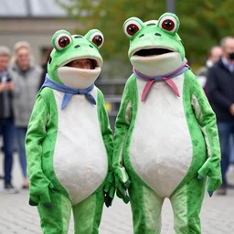 erna solberg and jonas gahr støre in frog costumes