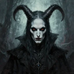 portrait of mephistopheles, hyper detailed masterpiece, dystopian background, jean giraud, digital art painting, darkwave goth aesthetic, lovecraftian, artgerm, donato giancola and tom bagshaw