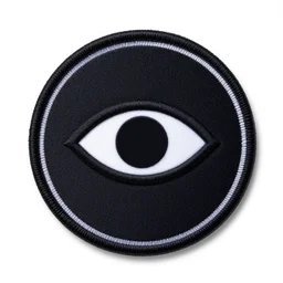 a concept art of a hacker group cloth emblem patch, eye logo, circle shape, blue color scheme, vector graphics, high quality, illustration, icon, hyperrealism, octane render, commission art