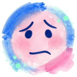 disappointed blue brushstrokes, happy blush pink brushstrokes, mint green dots, light blue specks, dark pink watercolor, abstract expressionism