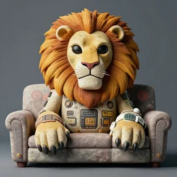 portrait of a giant cartoon alien lion as a psychedelic neural tiki reptile stone god, chilling on the sofa, by naoto hattori, android jones, and chris dyer, deep bold colors, galactic dmt entity, depth of field, intricate beautiful painting, billions of details, octane render, portal, 8 k, detailed vector, trending on artstation, cgisociety