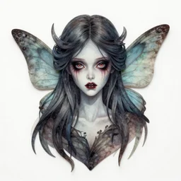 a pretty but sinister and creepy faery in layers of fear decoupage, with haunted eyes, violence in her eyes, 1 9 7 0 s, seventies, delicate embellishments, a little blood, woodland, blue dawn light shining on wildflowers, painterly, offset printing technique, by walter popp, alexandre cabanel