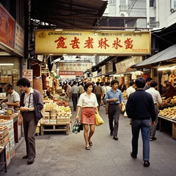 Shangai Markets 1970's colored photo