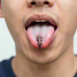 human sticking out their tongue with fish tongue parasite