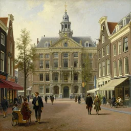 high - quality romantic painting of the stock market of amsterdam by francois - antoine bossuet, street scene, very detailed, peaceful, 1 8 4 5, oil on canvas.
