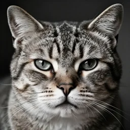 photographic portrait of a wrinkly sad cat face, by max ernst, editorial