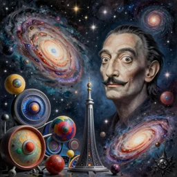 A hd surrealism landscape of swirling galaxy starry sculptures by dali and kandinsky, ultra detailed, ultra realistic, 8k
