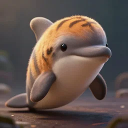 cute little anthropomorphic fuzzy dolphin tiger, ultra wide lens shot , tiny, small, short, cute and adorable, pretty, beautiful, DnD character art portrait, matte fantasy painting, DeviantArt Artstation, by Jason Felix by Steve Argyle by Tyler Jacobson by Peter Mohrbacher, cinematic lighting