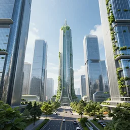 futuristic eco city view between skyscrapers