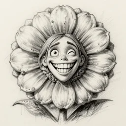 grunge cartoon sketch of a human flower mix with a wide smile by - michael karcz, loony toons style, horror theme, detailed, elegant, intricate