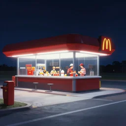 a mcdonald's drive through at midnight voidscape by simon stalenhag and ansel adams, digital art