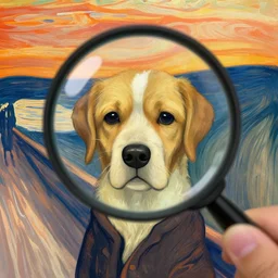 a cute dog - head man, illustration, concept art, digital art, magnification, cinematic, detailed, artwork by edvard munch