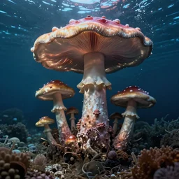 a deep underwater, psychedelic mushrooms dream, by dave mckean, artstation