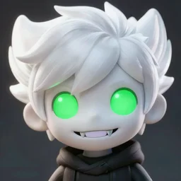 danny phantom white hair glowing green eyes sharp teeth smirk biting lip pointed fangs cute detailed photorealistic fanart trending on tumblr, 8Ross Tran,
