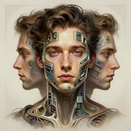 symmetry!! adam brody, male musician, computer parts embedded into face, intricate, elegant, highly detailed, digital painting, trending on artstation, concept art, smooth, sharp focus, cyberpunk, illustration, art by artgerm and greg rutkowski and alphonse mucha, 8 k