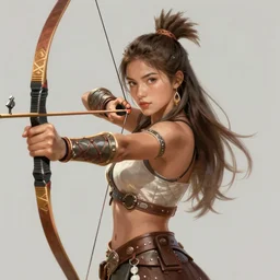 Character portrait of an Amazon warrior drawing her bow, fantasy, beautiful face, highly detailed, cel shading, digital painting, anime key visual, Disney and Kyoto Animation, by Makoto Shinkai and Hayao Miyazaki, by Ilya Kuvshinov and Alphonse Mucha and Krenz Cushart