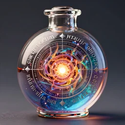 symmetry!! tiny cute an magic spherical glass bottle, liquid containing mysterious magic, intricate, surge round ， inscriptions in secret silver, middle ages, in the darkabstract, artstation, greg rutkowski, dan mumford, wlop, beeple, bright colors ， octane render ， 8 k ， precision detail