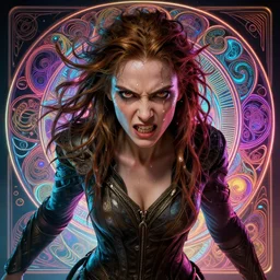 string character, furious gorgeous woman, lord of the rings, cyberpunk, neon, fibonacci, sweat drops, insane, intricate, highly detailed, digital painting, artstation, concept art, smooth, sharp focus, illustration, Unreal Engine 5, 8K, art by artgerm and greg rutkowski and alphonse mucha