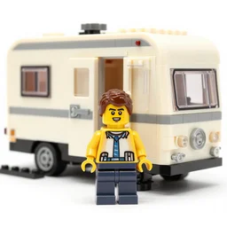 lego version of walter white outside his rv