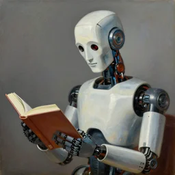 portrait of a robot reading a book, highly detailed, painting by otto dix, 8 k