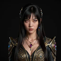 beautiful gemini fantasy character portrait, lucy liu kill bill with three eyes, ultra realistic, wide angle, intricate details, blank background, highly detailed by peter mohrbacher, hajime sorayama, wayne barlowe, boris vallejo, aaron horkey, gaston bussiere, craig mullins