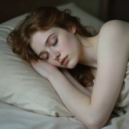 cinestill 5 0 d portrait of a dreamy beautiful pre - raphaelite waterhouse woman in style of annie liebovitz, allegorian of sleep myth, elegant, highly detailed, pale mute matt, soft blur, artstation, sharp focus, head in focus