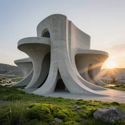 sci - fi concrete brutalist architecture in white pocket utah, zaha hadid, beksinski, photoreal, highly detailed, 8 k, hd, vray, artstation, trending on behance, cinematic matte painting, extreme detail photo quality, green moss, sunrays, sunset, featured on behance