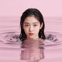 lee jin - eun emerging from pink water in cyberpunk theme by peter andrew jones and m. k. kaluta, rule of thirds, seductive look, beautiful