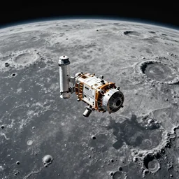 surface of the moon, space ship landing, cinematic shot, 4 k, 8 k, hyper detailed, concept art