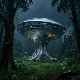 building by moshe safdie, retrowave extraterrestial retro sci - fi darkacademia nightvision forest dramatic lighting synthwave reclaimed by nature tokyo rainforest postcyberpunk dieselpunk nightsky hyperrealism meadow, archdaily, wallpaper, highly detailed, trending on artstation.