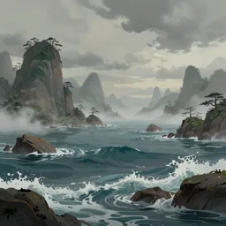 digital matte fantasy seascape, artstation, behance, 4 k by dai jin