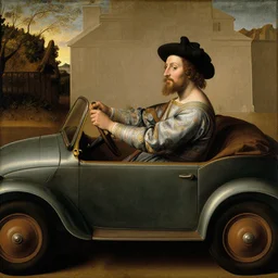 renaissance painting of a man driving a car