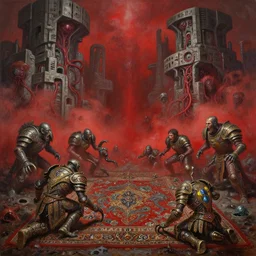 fine art oil painting varied muck jeweled, filthy rugated armored animacules, clawing & terrified as massive brutalist structures, claustrophobic cilia sporing pox, hosed with veins, final battle failure, red mustard gas fog, by alex nino, francesco blanc, geof darrow, bisley, h r giger, b wolverton, jack gau