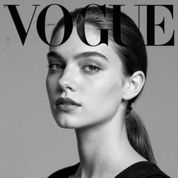black and white vogue magazine head and shoulders portrait of a latvian female fashion model, dark lipstick, by herb ritts