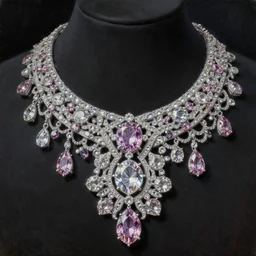 highly detailed oil painting, very realistic gemstones, top view, art nouveau, ornate, delicate, brilliant precious gemstones necklace, dramatic light,