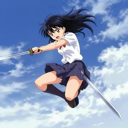 anime girl cartwheeling with sword