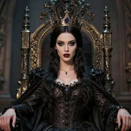 closeup portrait of a gothic fairy princess wearing a crown and sitting on a throne, depth of field, zeiss lens, detailed, symmetrical, centered, fashion photoshoot, by nicoletta ceccoli, mark ryden, lostfish, earl nore, hyung tae, frank frazetta, breathtaking, 8 k resolution, extremely detailed, beautiful, establishing shot, artistic, hyperrealistic, octane render
